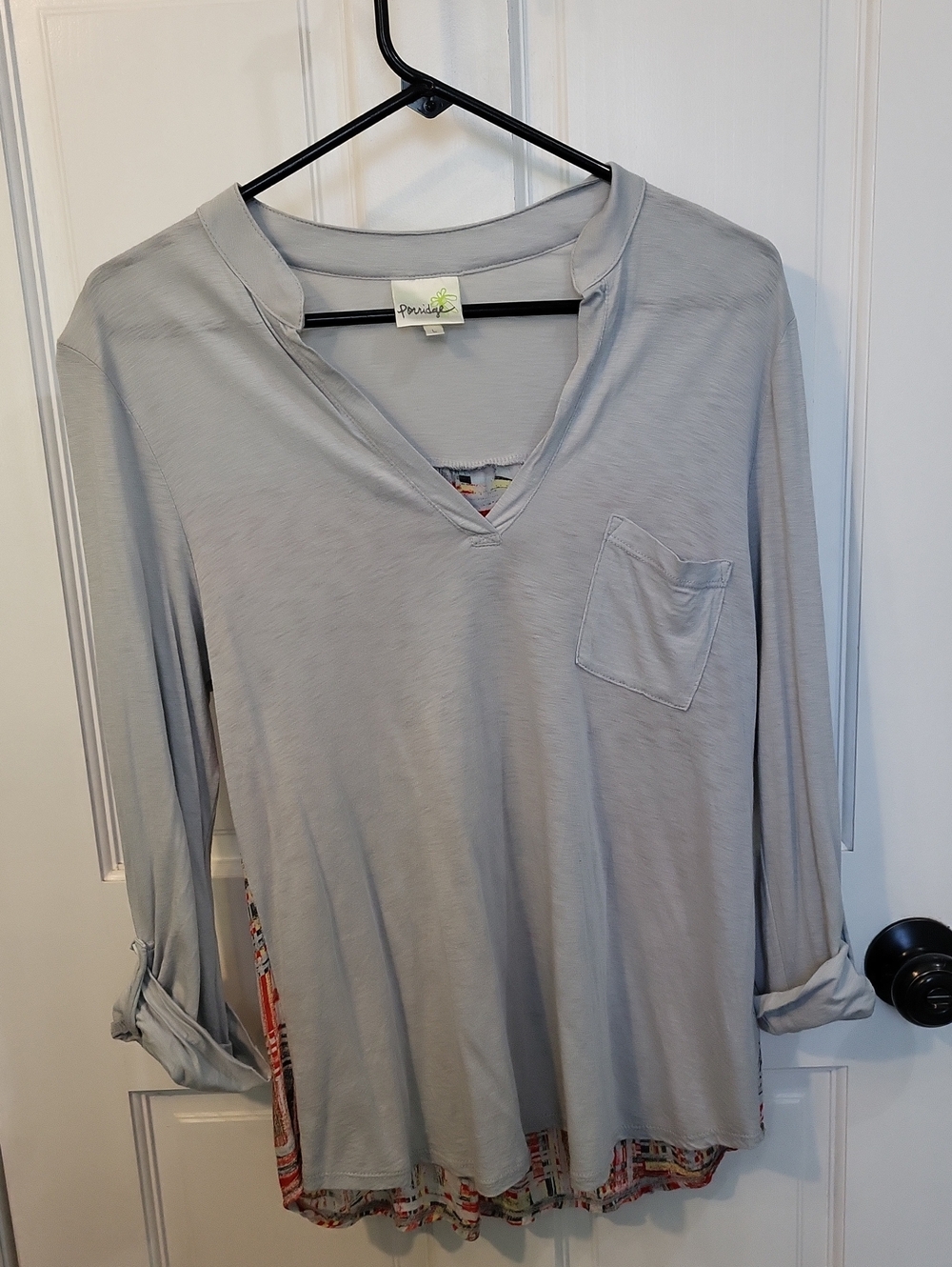 Light Gray V-Neck Tunic with Chest Pocket